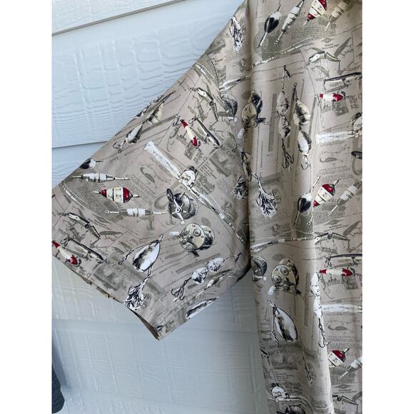Bit & Bridle men's button up fishing motif short sleeve Large - Picture 6 of 9